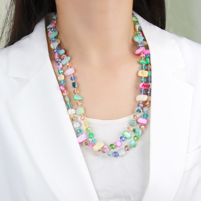 Euroopa ja Ameerika piiriülesed plahvatused värviliste koortega helmestega pikk kaelakee naistele uus sügis- ja talvine atmosfääriline pikk villane ketiga ehe
