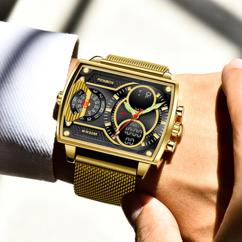 Meeste käekell, otsetarnetav, ruudukujuline, suure numbrilauaga, kahe ekraaniga, helendav kvartskella, isikupärastatud multifunktsionaalne ärikella