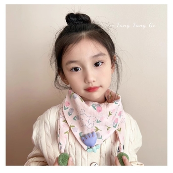 Vaikiškas trikampio formos šalikas mergaitėms, atsparus vėjui ir šiltas, kūdikio trikampio formos šalikas-kaklo šildytuvas, mažas gėlėtas kaklo šalikas, korėjietiško stiliaus šiltas šalikas kūdikiams ir mažiems vaikams