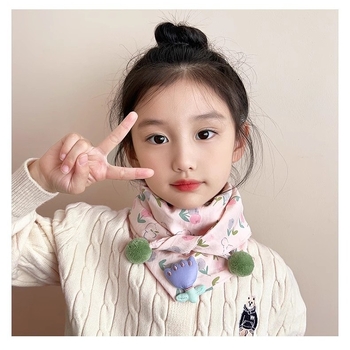 Vaikiškas trikampio formos šalikas mergaitėms, atsparus vėjui ir šiltas, kūdikio trikampio formos šalikas-kaklo šildytuvas, mažas gėlėtas kaklo šalikas, korėjietiško stiliaus šiltas šalikas kūdikiams ir mažiems vaikams