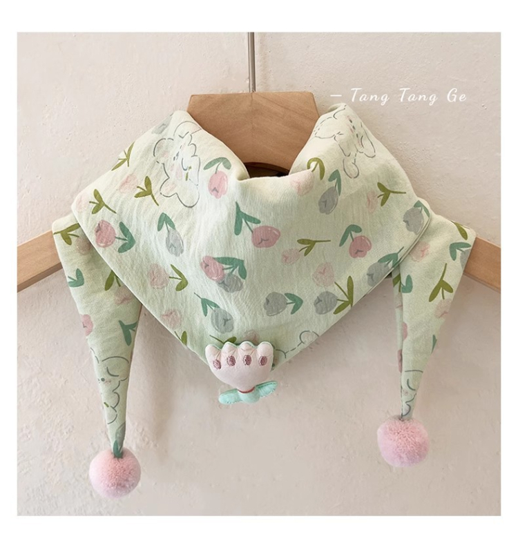 Vaikiškas trikampio formos šalikas mergaitėms, atsparus vėjui ir šiltas, kūdikio trikampio formos šalikas-kaklo šildytuvas, mažas gėlėtas kaklo šalikas, korėjietiško stiliaus šiltas šalikas kūdikiams ir mažiems vaikams