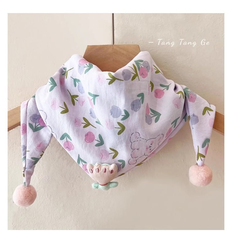 Vaikiškas trikampio formos šalikas mergaitėms, atsparus vėjui ir šiltas, kūdikio trikampio formos šalikas-kaklo šildytuvas, mažas gėlėtas kaklo šalikas, korėjietiško stiliaus šiltas šalikas kūdikiams ir mažiems vaikams