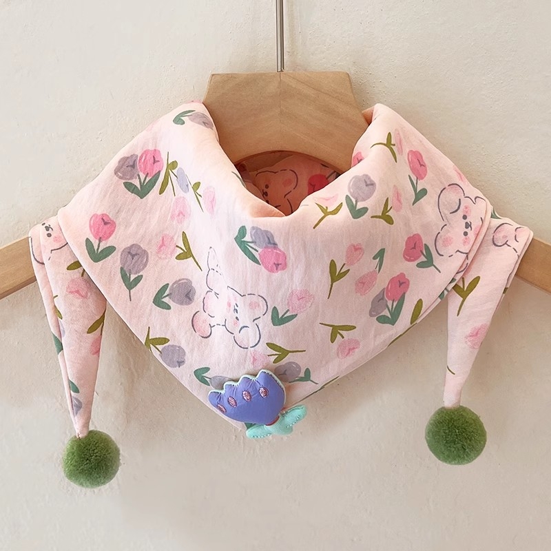 Vaikiškas trikampio formos šalikas mergaitėms, atsparus vėjui ir šiltas, kūdikio trikampio formos šalikas-kaklo šildytuvas, mažas gėlėtas kaklo šalikas, korėjietiško stiliaus šiltas šalikas kūdikiams ir mažiems vaikams