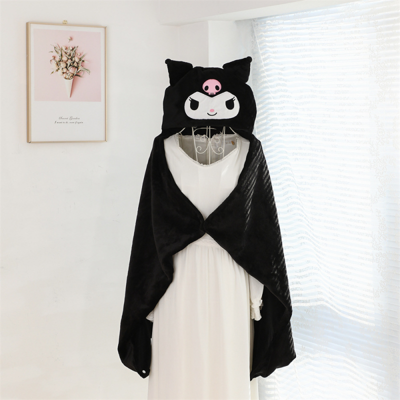 Mergaitiškas širdies formos Kurome melodijos animacinis apsiaustas su gobtuvu, flanelinis studentų snaudulio apsiaustas, tinginio apklotas