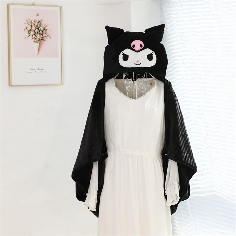 Mergaitiškas širdies formos Kurome melodijos animacinis apsiaustas su gobtuvu, flanelinis studentų snaudulio apsiaustas, tinginio apklotas