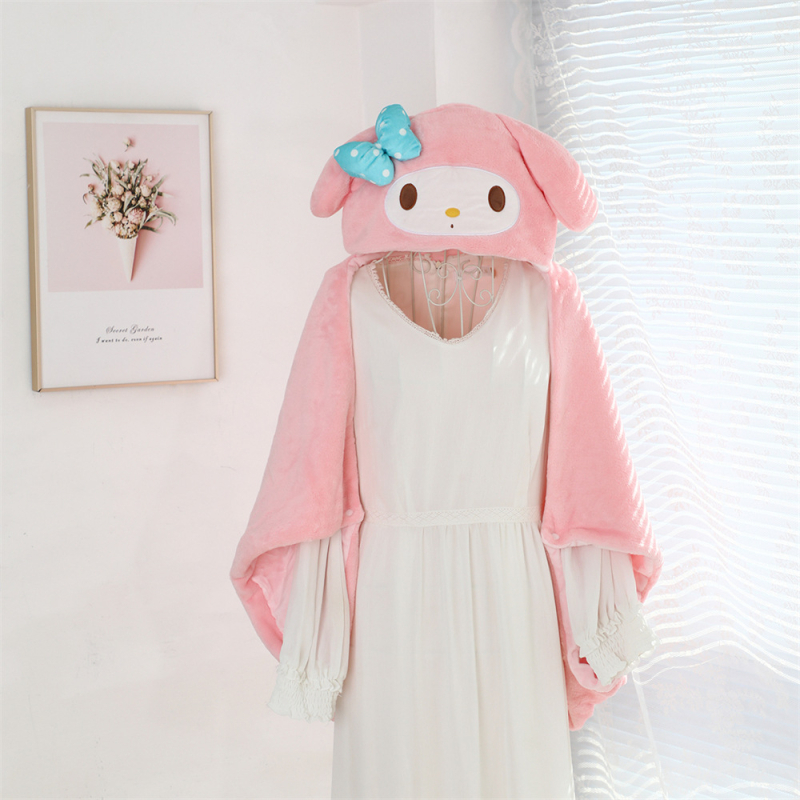 Mergaitiškas širdies formos Kurome melodijos animacinis apsiaustas su gobtuvu, flanelinis studentų snaudulio apsiaustas, tinginio apklotas