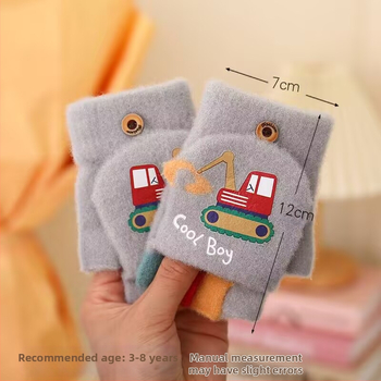 Laste kindad ekskavaatoripoistele sügise ja talve multifilmi armsad poole sõrmega klapiga kootud villast külmakindlad soojad kindad