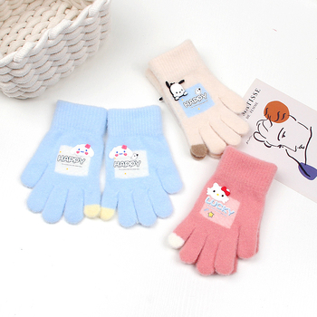 Naujos vaikiškos pirštinės mielos animacinių filmukų mergaitėms šiltos penkių pirštų pirštinės vilnonės megztos žieminės šalčiui atsparios pirštinės