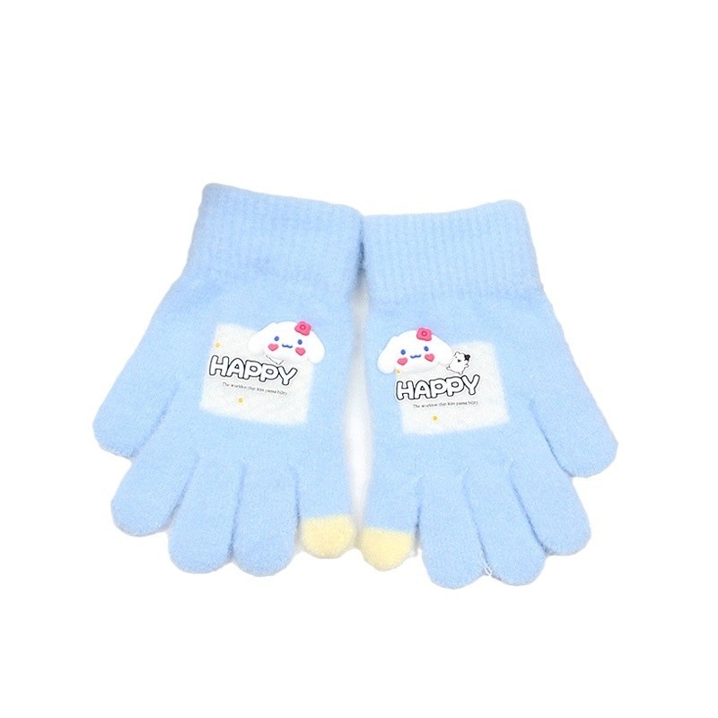 Naujos vaikiškos pirštinės mielos animacinių filmukų mergaitėms šiltos penkių pirštų pirštinės vilnonės megztos žieminės šalčiui atsparios pirštinės