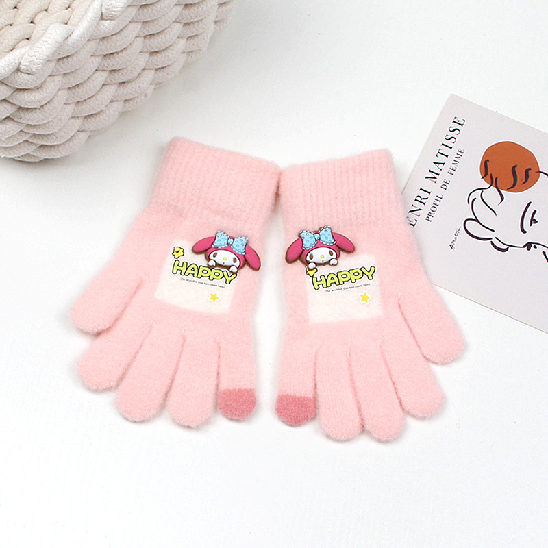 Naujos vaikiškos pirštinės mielos animacinių filmukų mergaitėms šiltos penkių pirštų pirštinės vilnonės megztos žieminės šalčiui atsparios pirštinės
