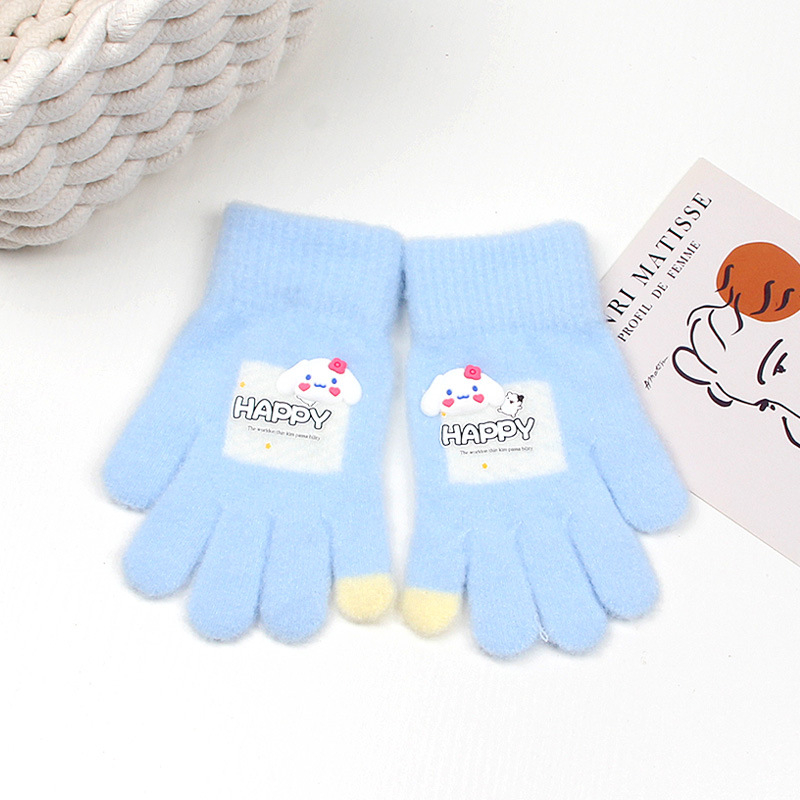 Naujos vaikiškos pirštinės mielos animacinių filmukų mergaitėms šiltos penkių pirštų pirštinės vilnonės megztos žieminės šalčiui atsparios pirštinės