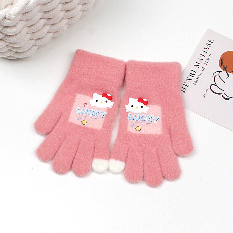 Naujos vaikiškos pirštinės mielos animacinių filmukų mergaitėms šiltos penkių pirštų pirštinės vilnonės megztos žieminės šalčiui atsparios pirštinės