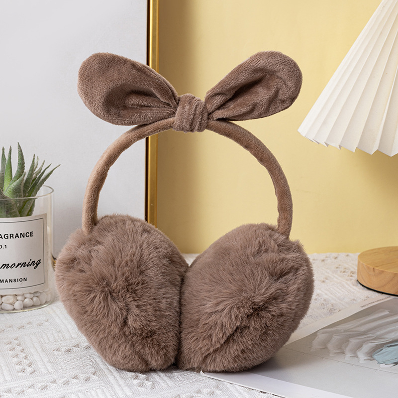 Kórejský štýl Nové roztomilé králičie ušné chrániče sluchu s mašľou pre ženy, zimné imitácie králičích vlasov, nadrozmerné teplé chrániče sluchu