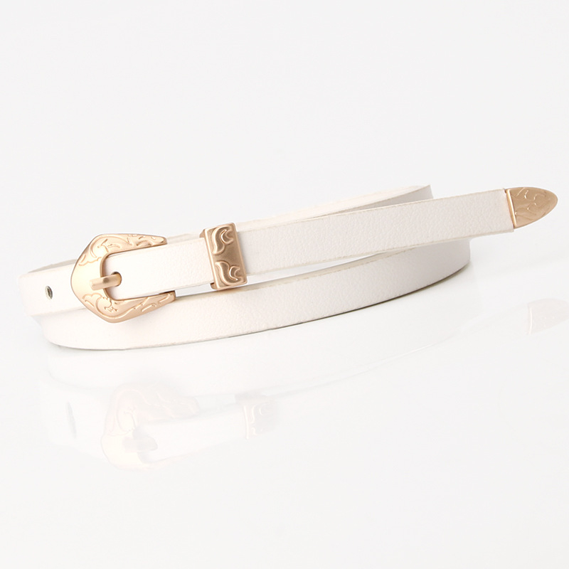 Madingas diržas Moteriškas plonas diržas su lydinio sagtimi. Universalus dekoratyvinis suknelės diržas iš trijų dalių dirbtinės odos. Korėjietiško stiliaus diržas.
