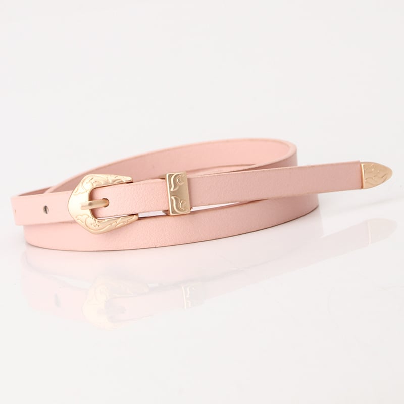 Madingas diržas Moteriškas plonas diržas su lydinio sagtimi. Universalus dekoratyvinis suknelės diržas iš trijų dalių dirbtinės odos. Korėjietiško stiliaus diržas.