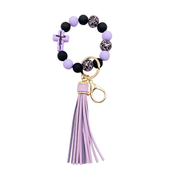 Piiriülene kuum rist silikoonist helmestega kadumisvastane käevõru leopardhelmestega PU tutiga käevõru võtmehoidja