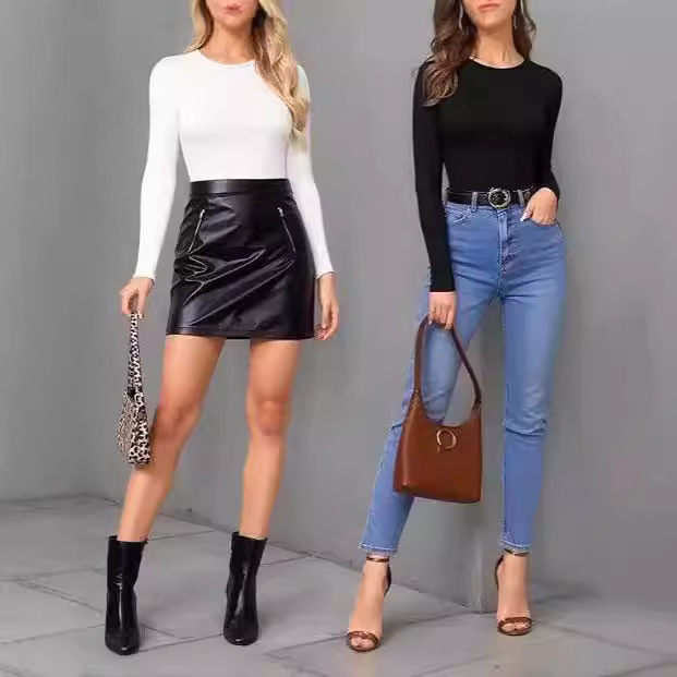 Salopă strâmtă în stil european și american pentru femei, body triunghi cu mânecă lungă din mătase de lapte pentru femei, fată sexy și fierbinte