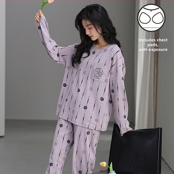 Φθινοπωρινές και Χειμερινές Μακρυμάνικες Γυναικείες Πιτζάμες Εξωτερικής Χρήσης με Κορδέλα για το Στήθος, Μονόχρωμο, Δύο Τεμαχίων, Χαριτωμένα Ρούχα Σπιτιού Plus Size