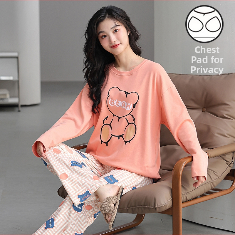 Jesenska i zimska pidžama dugih rukava za žene, vanjska odjeća s trakom za glavu i jastučićima za prsa, jednodijelna, dvodijelna, slatka, plus size, široka kućna odjeća