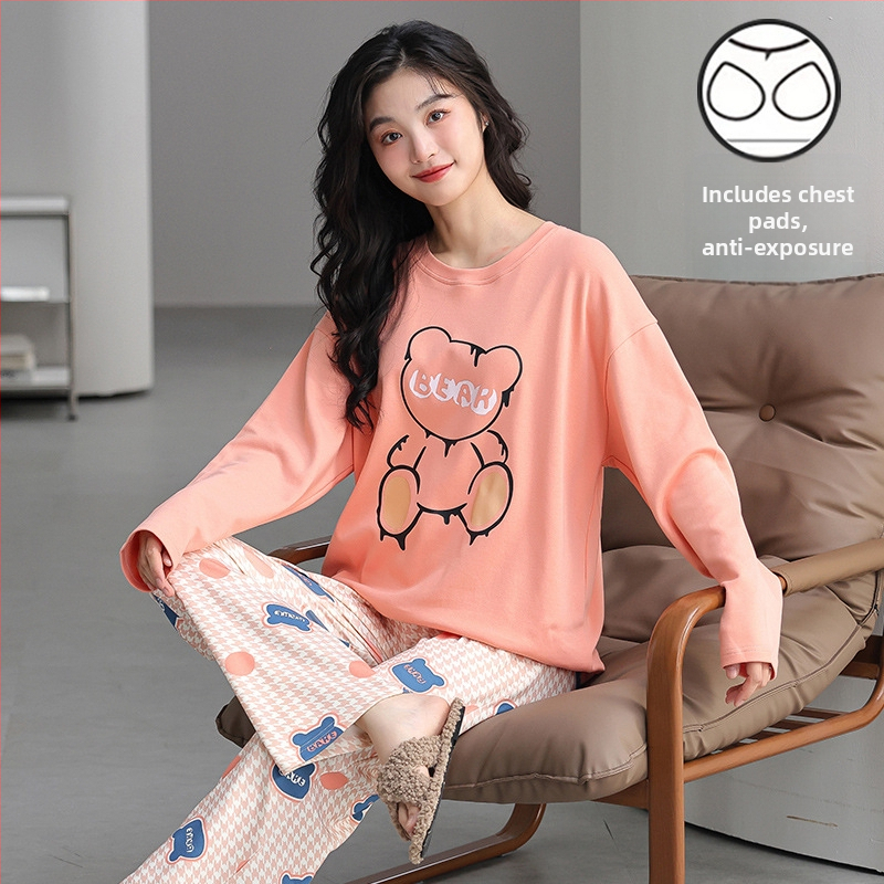 Jesenska i zimska pidžama dugih rukava za žene, vanjska odjeća s trakom za glavu i jastučićima za prsa, jednodijelna, dvodijelna, slatka, plus size, široka kućna odjeća