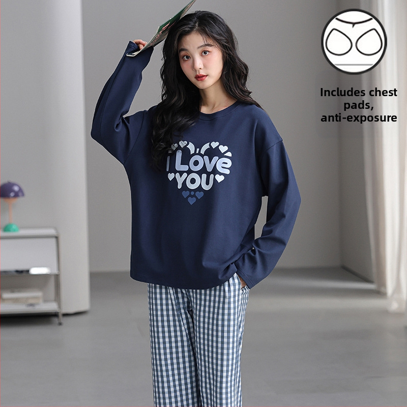 Jesenska i zimska pidžama dugih rukava za žene, vanjska odjeća s trakom za glavu i jastučićima za prsa, jednodijelna, dvodijelna, slatka, plus size, široka kućna odjeća