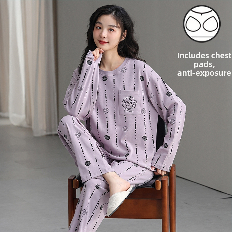 Jesenska i zimska pidžama dugih rukava za žene, vanjska odjeća s trakom za glavu i jastučićima za prsa, jednodijelna, dvodijelna, slatka, plus size, široka kućna odjeća