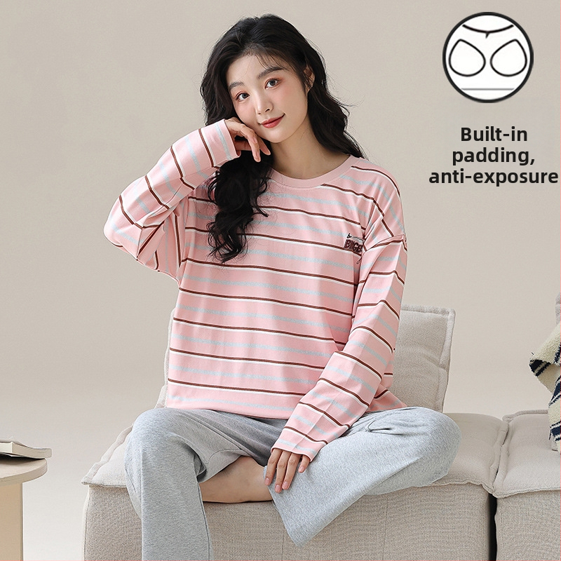 Jesenska i zimska pidžama dugih rukava za žene, vanjska odjeća s trakom za glavu i jastučićima za prsa, jednodijelna, dvodijelna, slatka, plus size, široka kućna odjeća