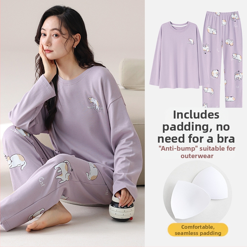 Jesenska i zimska pidžama dugih rukava za žene, vanjska odjeća s trakom za glavu i jastučićima za prsa, jednodijelna, dvodijelna, slatka, plus size, široka kućna odjeća