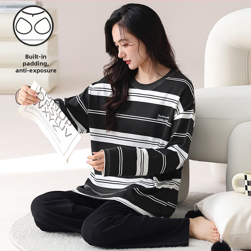 Jesenska i zimska pidžama dugih rukava za žene, vanjska odjeća s trakom za glavu i jastučićima za prsa, jednodijelna, dvodijelna, slatka, plus size, široka kućna odjeća