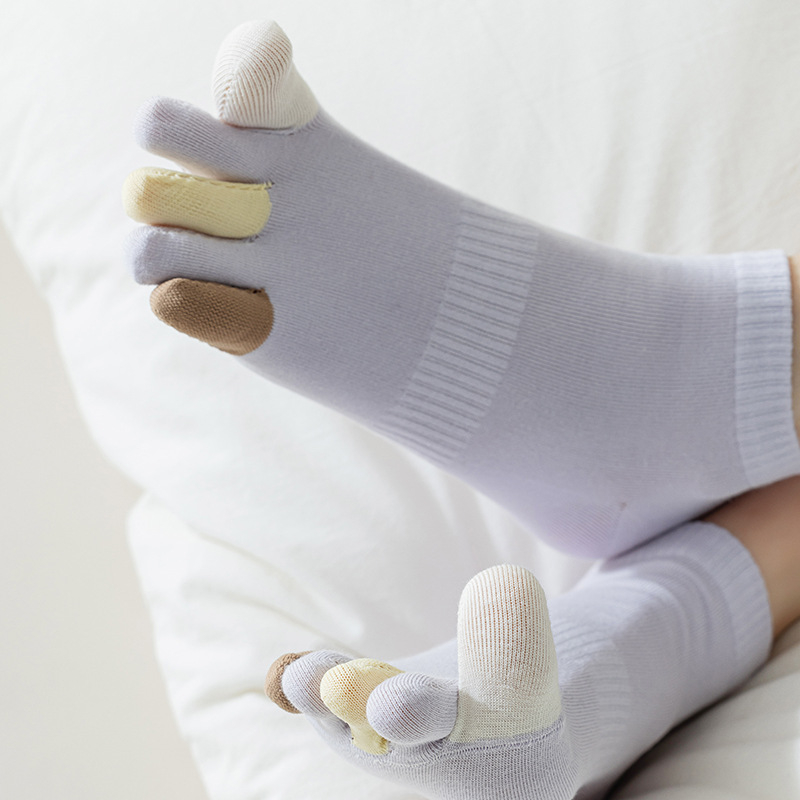 Penkių pirštų kojinės vaikams, kvėpuojančios, derančios spalvos, mielos, madingos, trumpos kojinės, medvilninės kojinės, kreminės, žemakulnės, Zhuji didmeninė prekyba