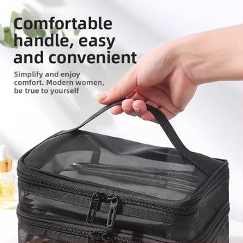 Nailonvõrgust kahekihiline kosmeetikakott, naiste suure mahutavusega kaasaskantav reisikosmeetika pesukott, hulgimüügitrükk, LOGO