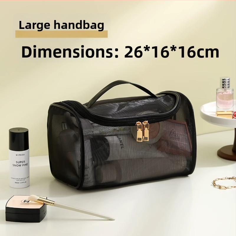 Nailonvõrgust kahekihiline kosmeetikakott, naiste suure mahutavusega kaasaskantav reisikosmeetika pesukott, hulgimüügitrükk, LOGO