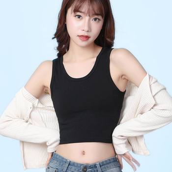 Vestă scurtă din bumbac pentru femei, cu croială slim, albă, cu buric expus, simplă