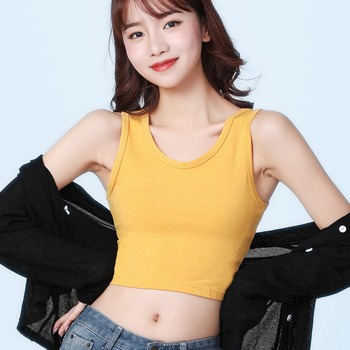 Γυναικείο Βαμβακερό Γιλέκο με Στενή Γραμμή, Κοντό, Ελαστικό, Λευκό, Απλό, Τοπ, με Εκτεθειμένο τον Αφαλό