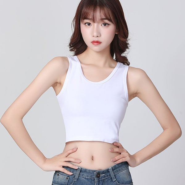 Vestă scurtă din bumbac pentru femei, cu croială slim, albă, cu buric expus, simplă