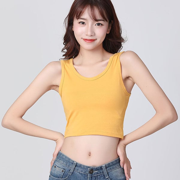 Vestă scurtă din bumbac pentru femei, cu croială slim, albă, cu buric expus, simplă