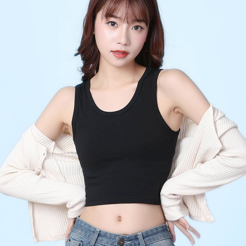 Vestă scurtă din bumbac pentru femei, cu croială slim, albă, cu buric expus, simplă