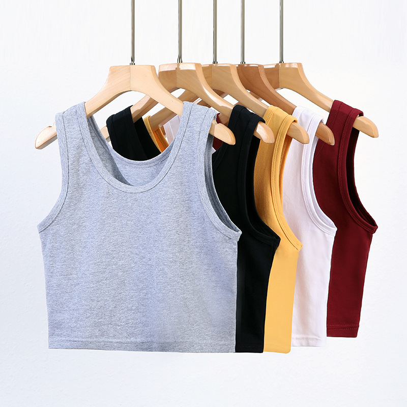 Vestă scurtă din bumbac pentru femei, cu croială slim, albă, cu buric expus, simplă