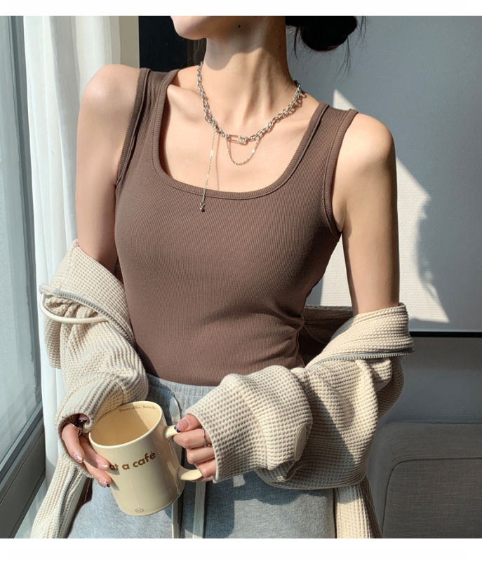 Uus naiste Camisole rinnapadjaga U-krae laia õlaga sisemine rõivas pealisriie kitsas, kitsa lõikega varrukateta pluus