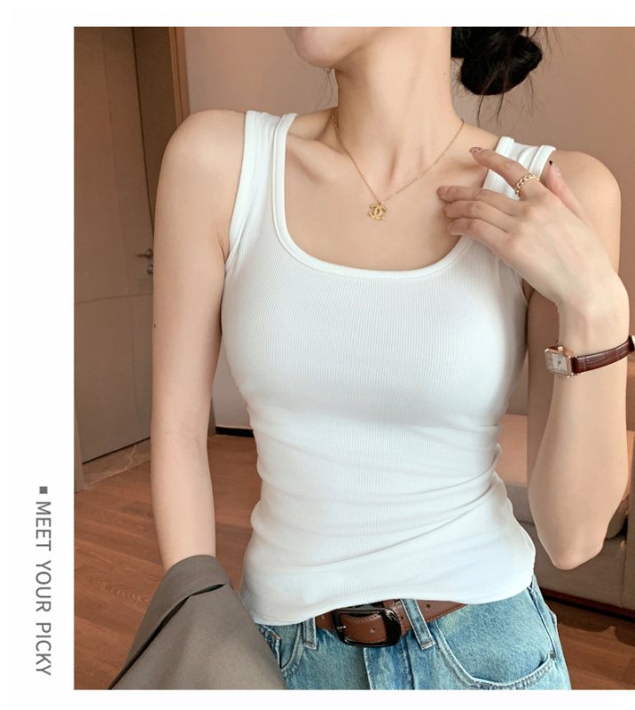 Uus naiste Camisole rinnapadjaga U-krae laia õlaga sisemine rõivas pealisriie kitsas, kitsa lõikega varrukateta pluus