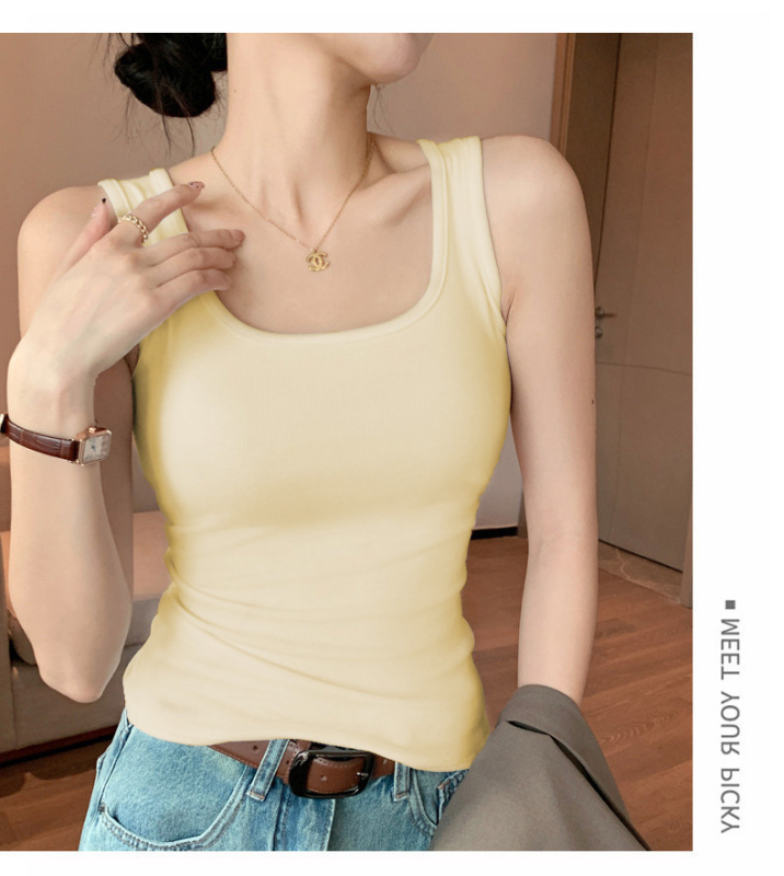 Uus naiste Camisole rinnapadjaga U-krae laia õlaga sisemine rõivas pealisriie kitsas, kitsa lõikega varrukateta pluus