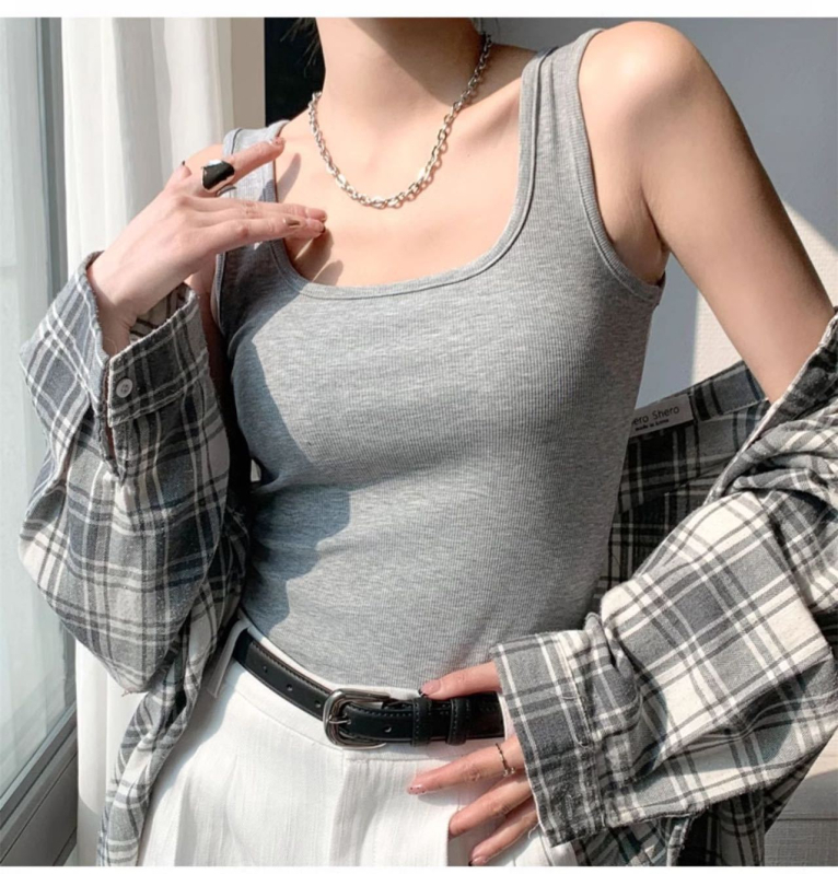 Uus naiste Camisole rinnapadjaga U-krae laia õlaga sisemine rõivas pealisriie kitsas, kitsa lõikega varrukateta pluus