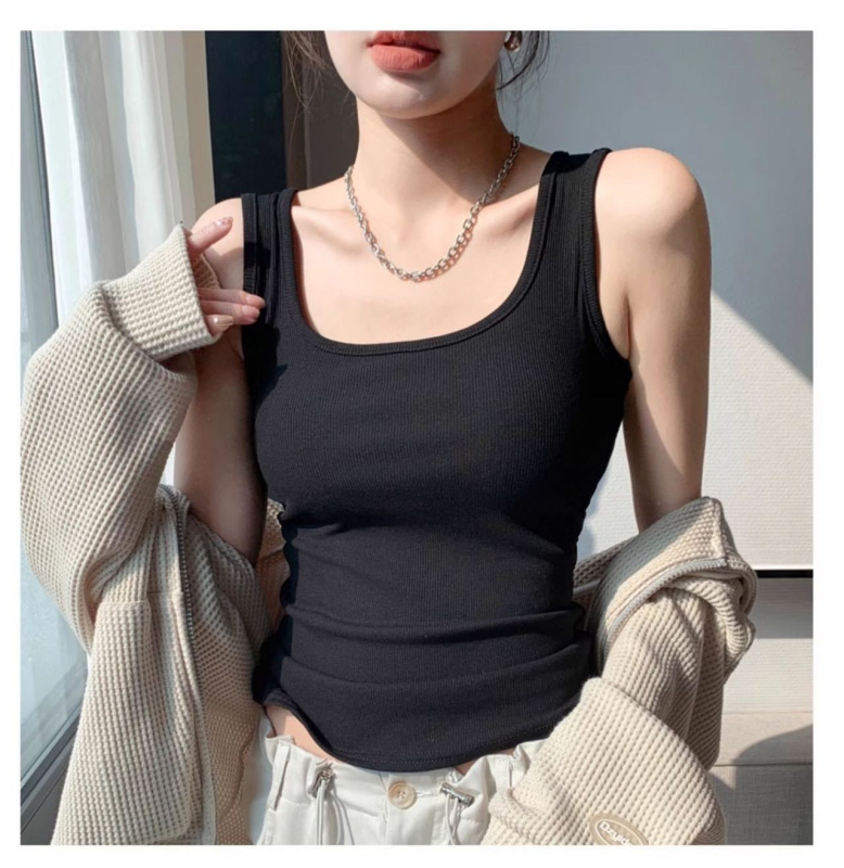 Uus naiste Camisole rinnapadjaga U-krae laia õlaga sisemine rõivas pealisriie kitsas, kitsa lõikega varrukateta pluus