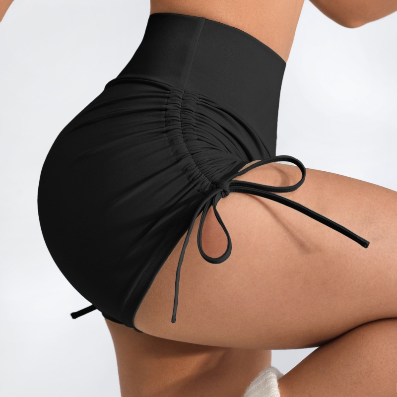 Euroopa ja Ameerika stiilis 2024. aasta suvised uued kõrge vöökohaga volditud rihmaga lühikesed püksid, tihedad fitness-spordijooksujoogapüksid naistele, trendikad