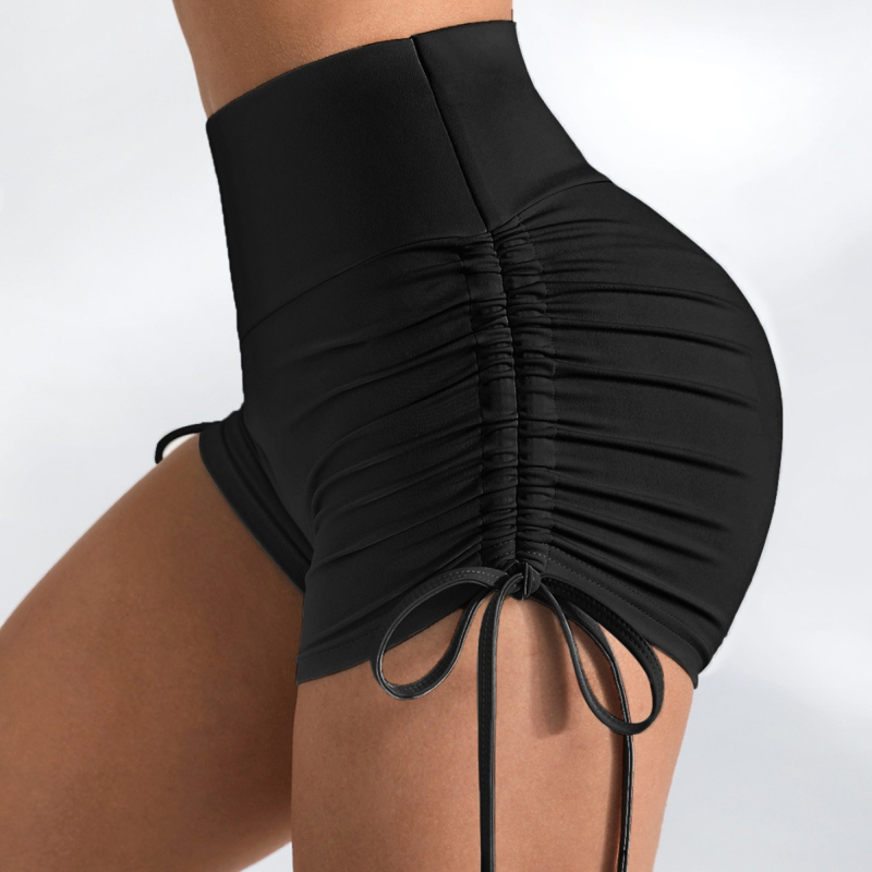 Euroopa ja Ameerika stiilis 2024. aasta suvised uued kõrge vöökohaga volditud rihmaga lühikesed püksid, tihedad fitness-spordijooksujoogapüksid naistele, trendikad
