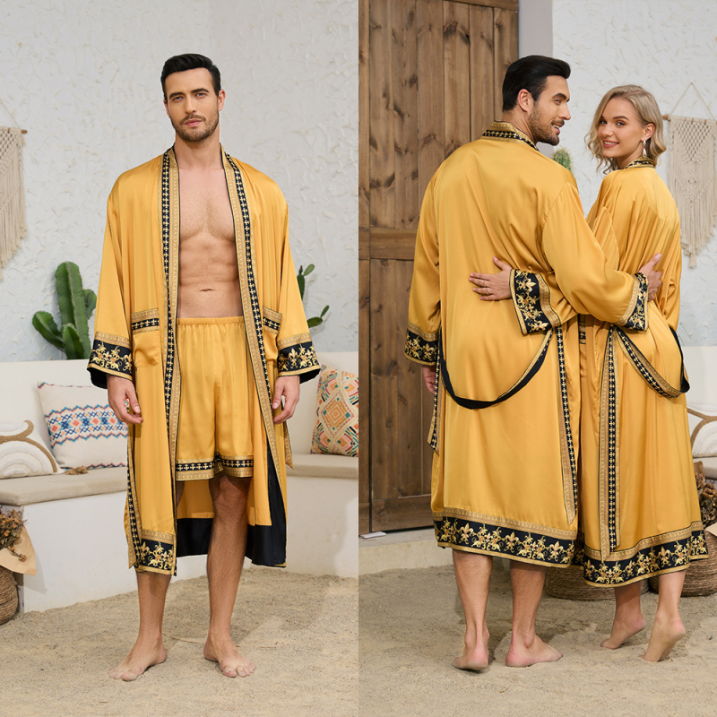 Jauns, pārrobežu stilā darināts Eiropas un Amerikas baroka stila satīna halāts, šorti, naktskrekls, vīriešu mājas apģērbs 3403 3397