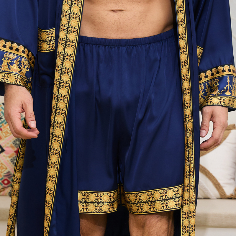 Jauns, pārrobežu stilā darināts Eiropas un Amerikas baroka stila satīna halāts, šorti, naktskrekls, vīriešu mājas apģērbs 3403 3397