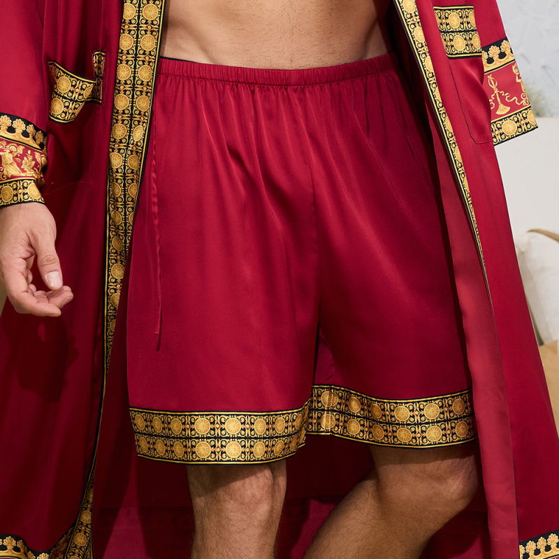 Jauns, pārrobežu stilā darināts Eiropas un Amerikas baroka stila satīna halāts, šorti, naktskrekls, vīriešu mājas apģērbs 3403 3397