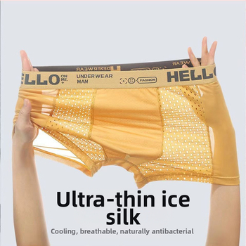 Μποξεράκια Ice Silk χωρίς ραφές για αγόρια, καλοκαιρινά, αναπνεύσιμα, δροσερά, ανδρικά εσώρουχα με τρύπες