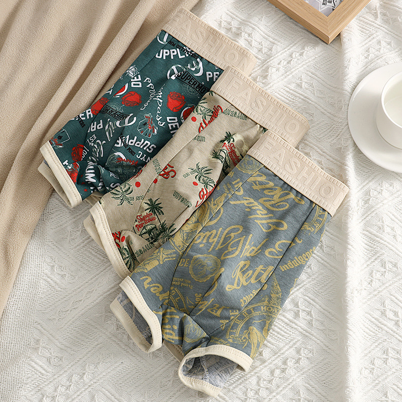 Muško donje rublje Muške udobne prozračne bokserice od čistog pamuka Muške personalizirane tiskane moderne široke kratke hlače s četiri kuta, moderne